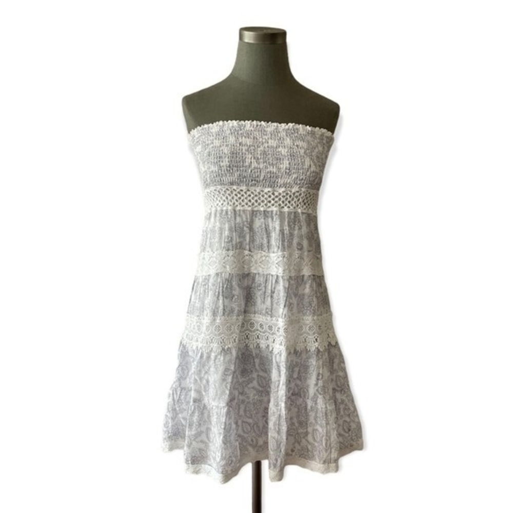 Victorias Secret Strapless White Floral Lace Mini Dress Cotton Fit Flare XS - Picture 5 of 11